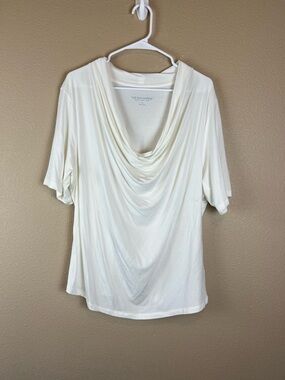 Soft Surroundings white short sleeve cowl neck tee